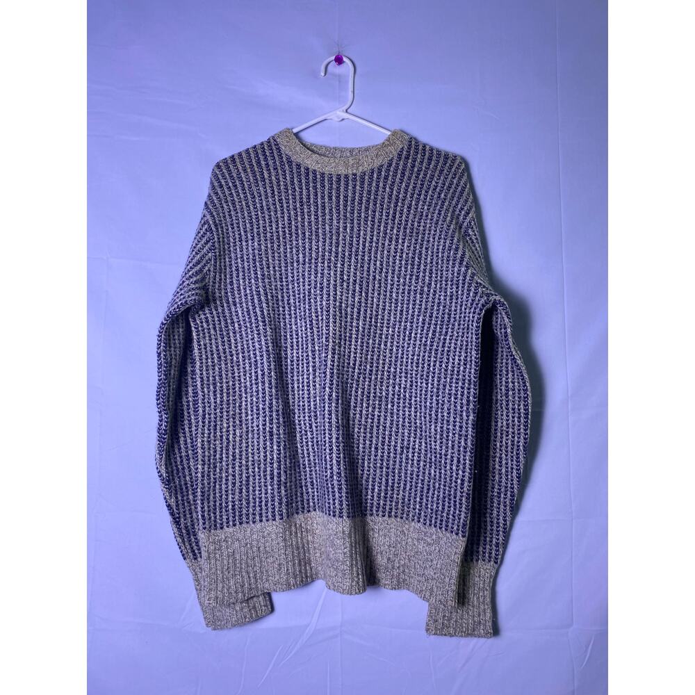 ROYAL Blue Beige Wool Blend Rib Knit Crewneck Sweater Men's Size XL Pullover